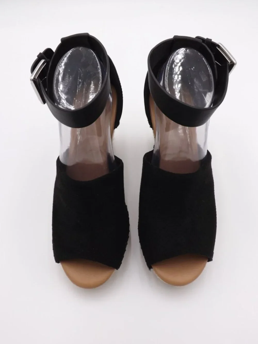 Cest 1946 Sandals Women's Size 9 Black/Tan Platform Wedge Ankle Strap Open Toe
